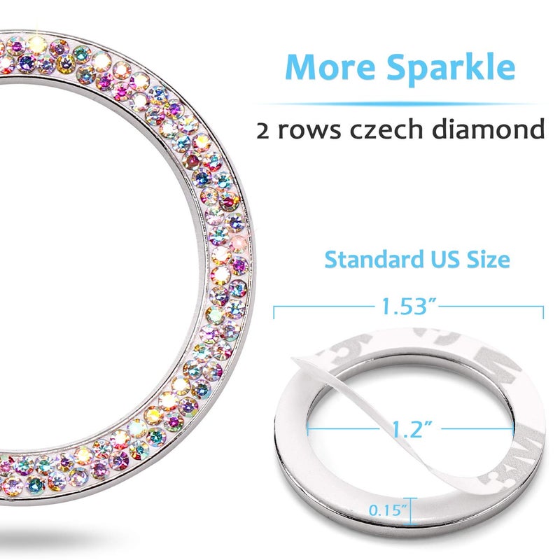 ToBeQueen Car Crystal Ring Sticker Multicolor Bling Ring Interior Emblem,2 Pcs Crystal Car Decal Start Engine Ignition Button for Women Girl Rhinestone Bling Car Accessories Colorful - Image 4